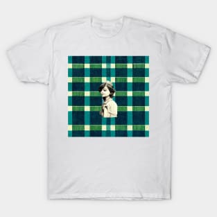 Peaceful young girl profile on a plaid background. T-Shirt